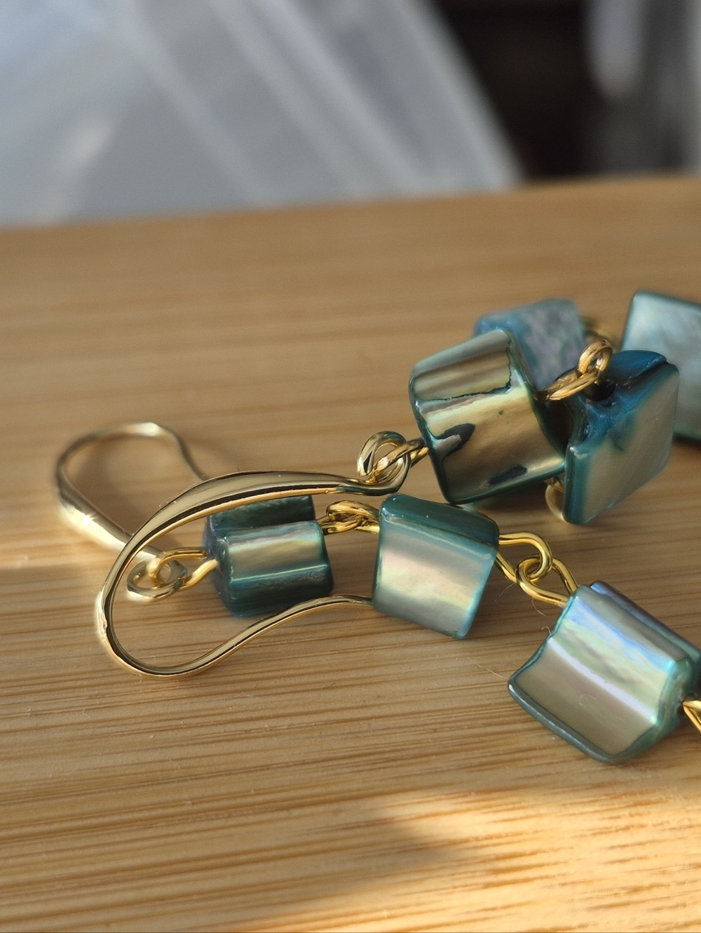 18k Gold Plated Turquoise Abalone Mother Of Pearl Drop Earrings - Picture 7 of 11